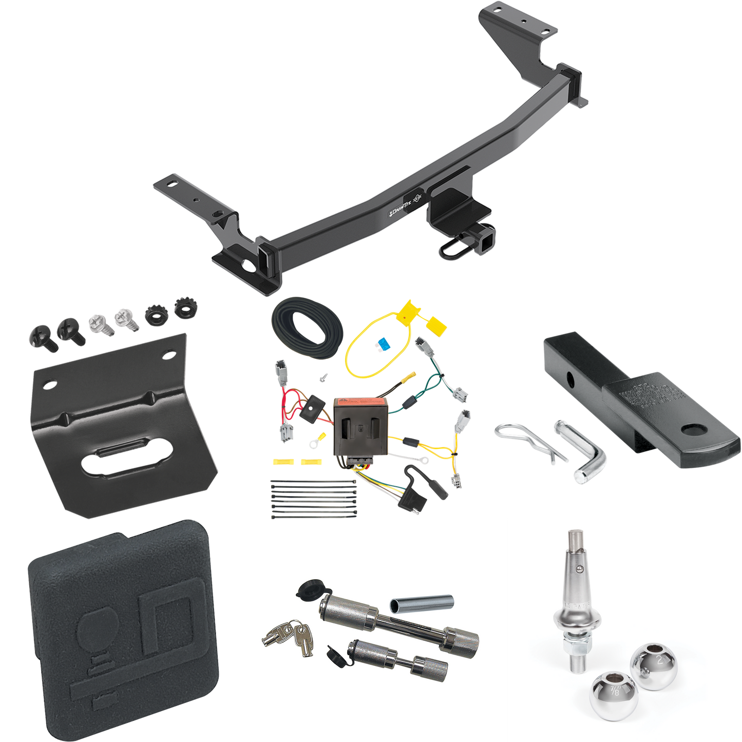 Fits 2013-2016 Mazda CX-5 Trailer Hitch Tow PKG w/ 4-Flat Wiring Harness + Draw-Bar + Interchangeable 1-7/8" & 2" Balls + Wiring Bracket + Hitch Cover + Dual Hitch & Coupler Locks By Draw-Tite