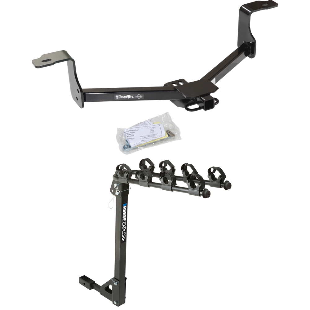 Fits 2009-2014 Acura TL Trailer Hitch Tow PKG w/ 4 Bike Carrier Rack By Draw-Tite