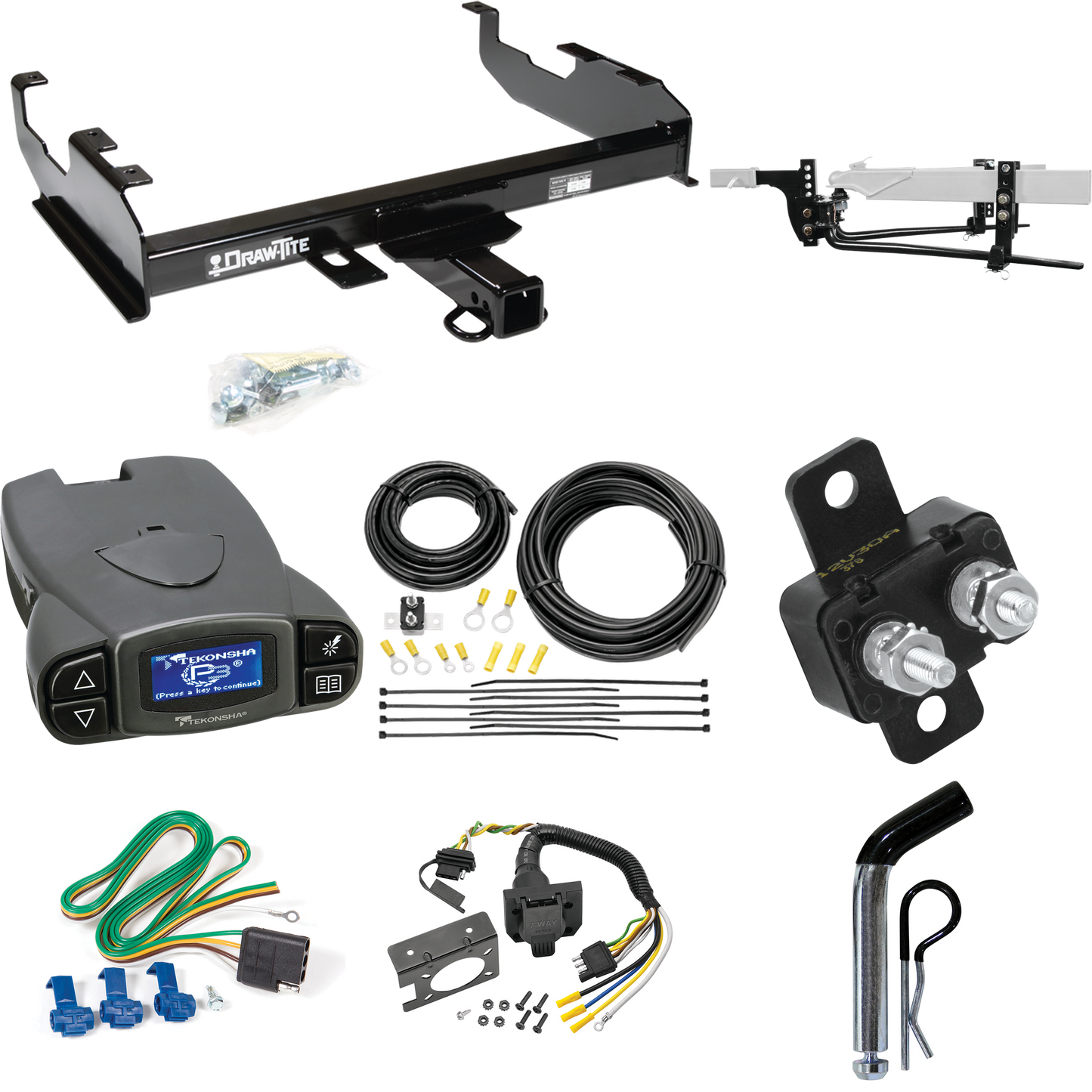 Fits 1969-1971 International 1500D Trailer Hitch Tow PKG w/ 11.5K Round Bar Weight Distribution Hitch w/ 2-5/16" Ball + Pin/Clip + Tekonsha Prodigy P3 Brake Control + 7-Way RV Wiring By Draw-Tite