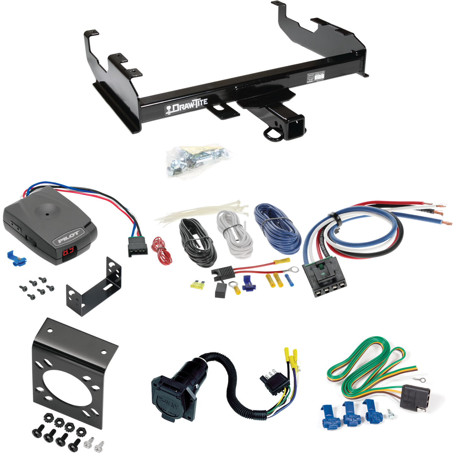 Fits 1969-1971 International 1500D Trailer Hitch Tow PKG w/ Pro Series Pilot Brake Control + Generic BC Wiring Adapter + 7-Way RV Wiring By Draw-Tite