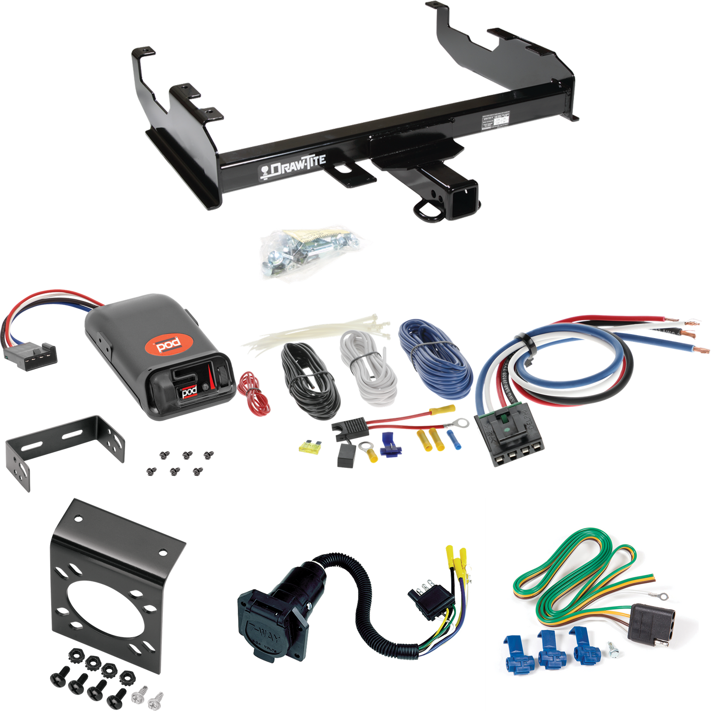 Fits 1969-1971 International 1500D Trailer Hitch Tow PKG w/ Pro Series POD Brake Control + Generic BC Wiring Adapter + 7-Way RV Wiring By Draw-Tite