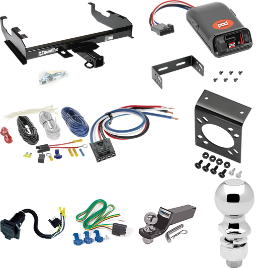 Fits 1971-1973 International 1010 Trailer Hitch Tow PKG w/ Pro Series POD Brake Control + Generic BC Wiring Adapter + 7-Way RV Wiring + 2" & 2-5/16" Ball & Drop Mount By Draw-Tite