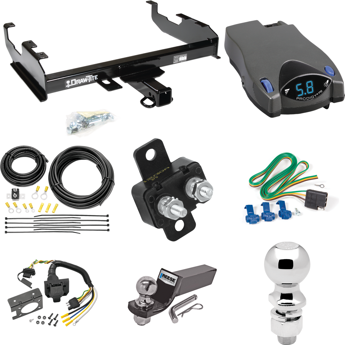 Se adapta al paquete de enganche de remolque International 1300D 1969-1970 con control de freno Tekonsha Prodigy P2 + cableado de 7 vías para vehículos recreativos + soporte de bola y caída de 2" y 2-5/16" de Draw-Tite