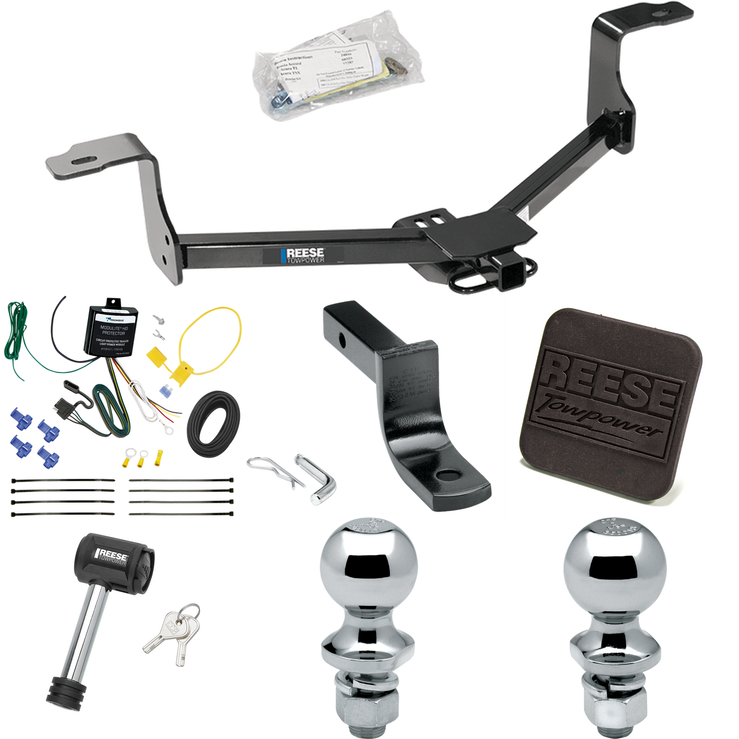 Fits 2009-2014 Acura TL Trailer Hitch Tow PKG w/ 4-Flat Wiring Harness + Draw-Bar + 1-7/8" + 2" Ball + Hitch Cover + Hitch Lock By Reese Towpower