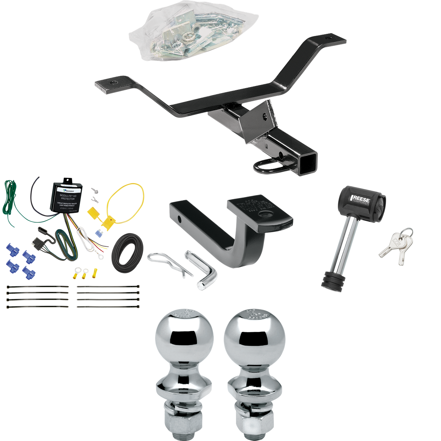 Fits 2004-2008 Acura TL Trailer Hitch Tow PKG w/ 4-Flat Wiring Harness + Draw-Bar + 1-7/8" + 2" Ball + Hitch Lock By Reese Towpower