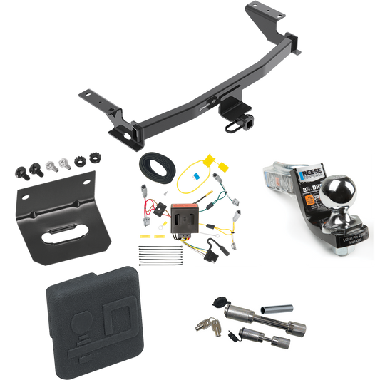 Fits 2013-2016 Mazda CX-5 Trailer Hitch Tow PKG w/ 4-Flat Wiring Harness + Interlock Starter Kit w/ 2" Ball 2-1/2" Drop 2" Rise + Wiring Bracket + Hitch Cover + Dual Hitch & Coupler Locks By Draw-Tite