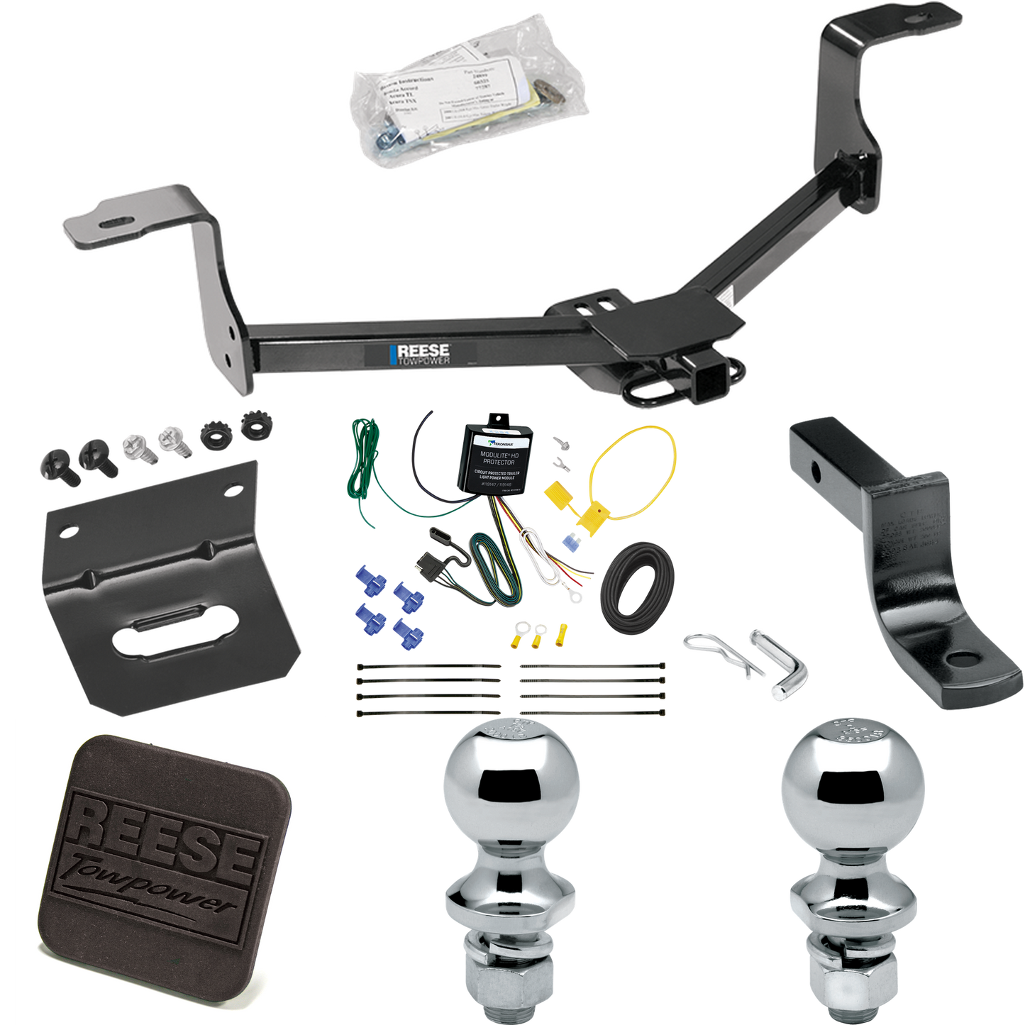 Se adapta al paquete de enganche de remolque Honda Accord 2016-2017 con arnés de cableado plano de 4 + barra de tracción + bola de 1-7/8" + bola de 2" + soporte de cableado + cubierta de enganche (para modelos sedán) de Reese Towpower