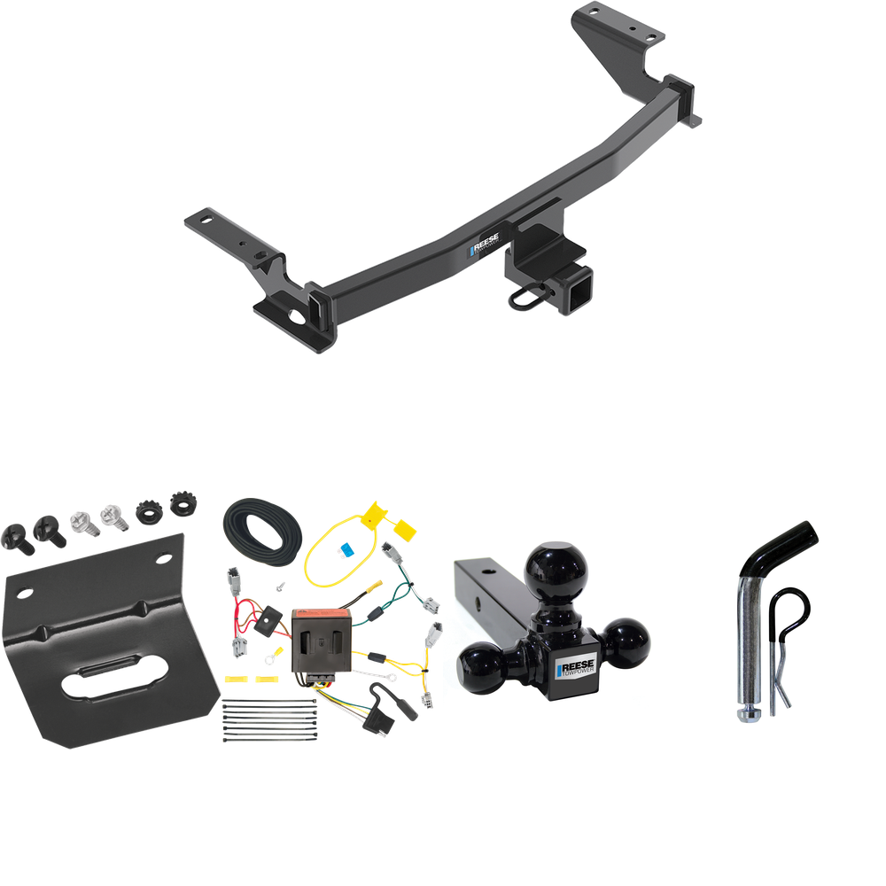 Fits 2013-2016 Mazda CX-5 Trailer Hitch Tow PKG w/ 4-Flat Wiring Harness + Triple Ball Ball Mount 1-7/8" & 2" & 2-5/16" Trailer Balls + Pin/Clip + Wiring Bracket By Reese Towpower