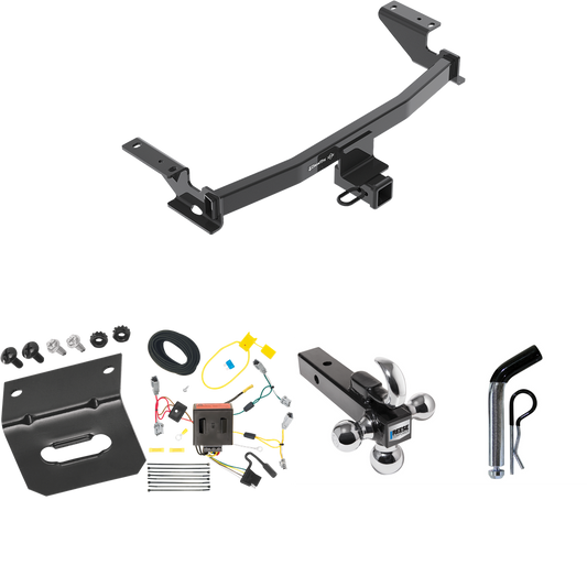 Fits 2013-2016 Mazda CX-5 Trailer Hitch Tow PKG w/ 4-Flat Wiring Harness + Triple Ball Ball Mount 1-7/8" & 2" & 2-5/16" Trailer Balls w/ Tow Hook + Pin/Clip + Wiring Bracket By Draw-Tite