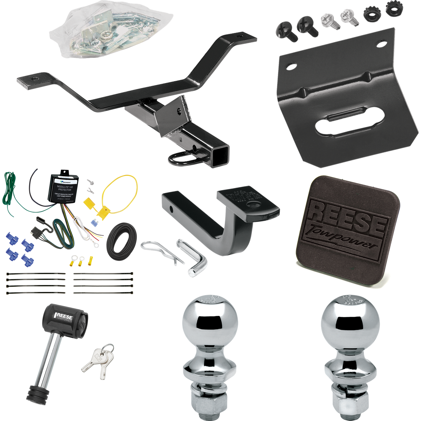 Se adapta al paquete de enganche de remolque Acura TL 2004-2008 con arnés de cableado plano de 4 + barra de tracción + bola de 1-7/8" + bola de 2" + soporte de cableado + cubierta de enganche + bloqueo de enganche de Reese Towpower