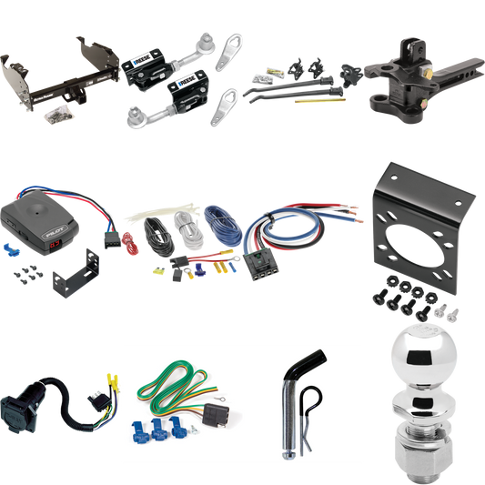 Fits 2011-2012 RAM 4500 Trailer Hitch Tow PKG w/ 17K Trunnion Bar Weight Distribution Hitch + Pin/Clip + Dual Cam Sway Control + 2-5/16" Ball + Pro Series Pilot Brake Control + Generic BC Wiring Adapter + 7-Way RV Wiring (For Cab & Chassis, w/34" Wid