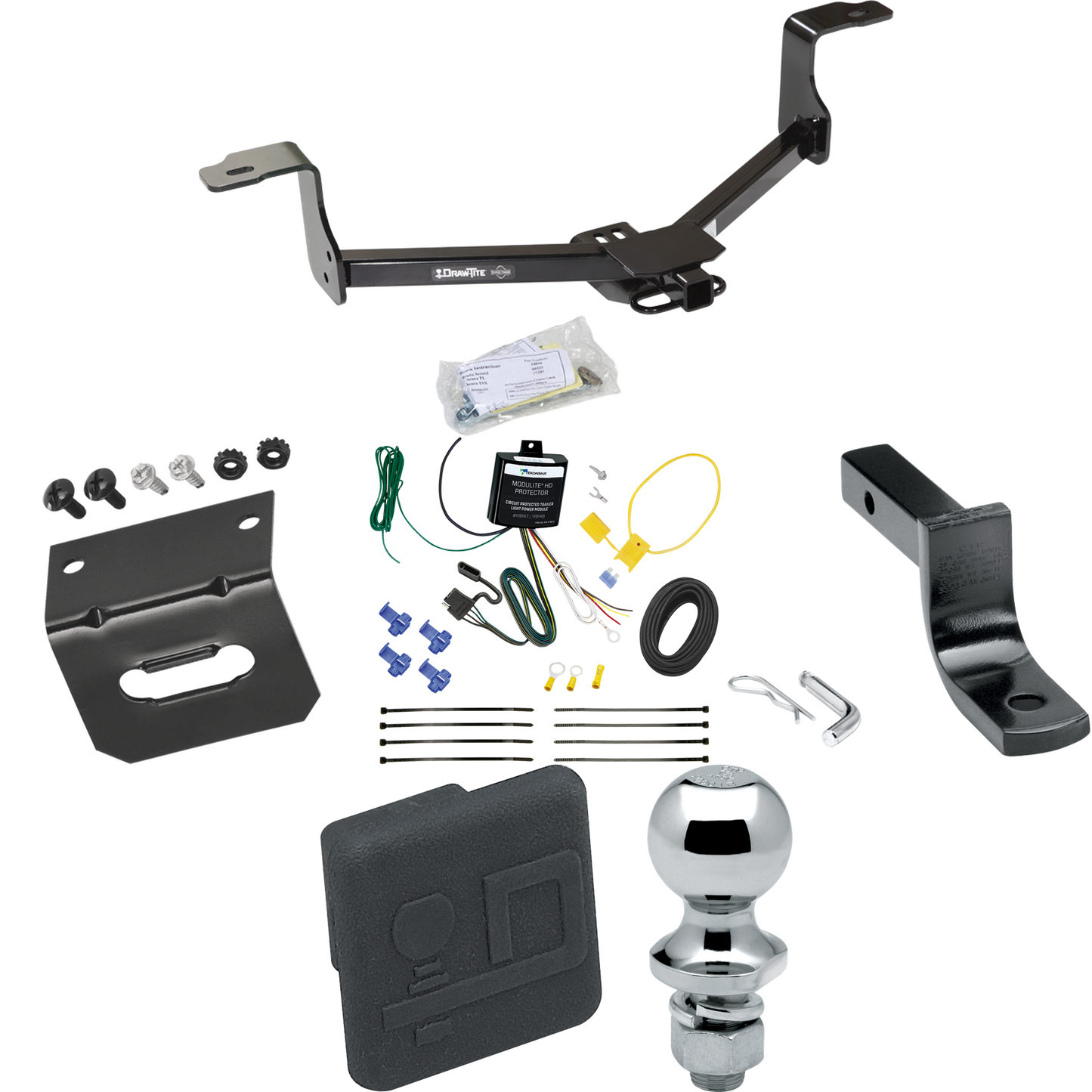 Se adapta al paquete de enganche de remolque Acura TL 2009-2014 con arnés de cableado plano de 4 + barra de tracción + bola de 1-7/8" + soporte de cableado + cubierta de enganche de Draw-Tite