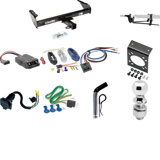 Fits 1969-1970 International 1100D Trailer Hitch Tow PKG w/ 8K Round Bar Weight Distribution Hitch w/ 2-5/16" Ball + 2" Ball + Pin/Clip + Tekonsha Brakeman IV Brake Control + Generic BC Wiring Adapter + 7-Way RV Wiring By Draw-Tite