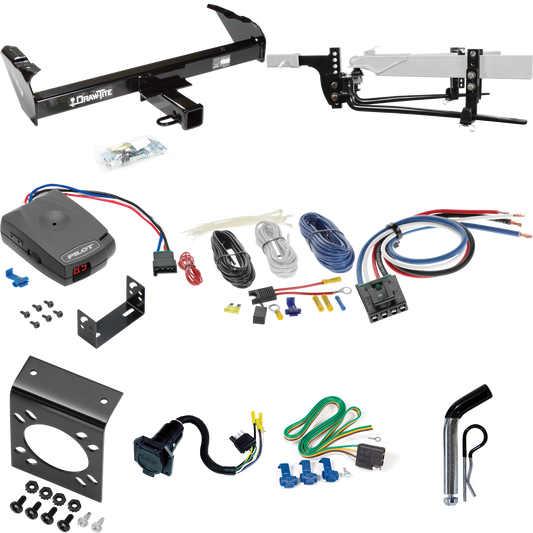 Fits 1974-1975 International 200 Trailer Hitch Tow PKG w/ 8K Round Bar Weight Distribution Hitch w/ 2-5/16" Ball + Pin/Clip + Pro Series Pilot Brake Control + Generic BC Wiring Adapter + 7-Way RV Wiring By Draw-Tite