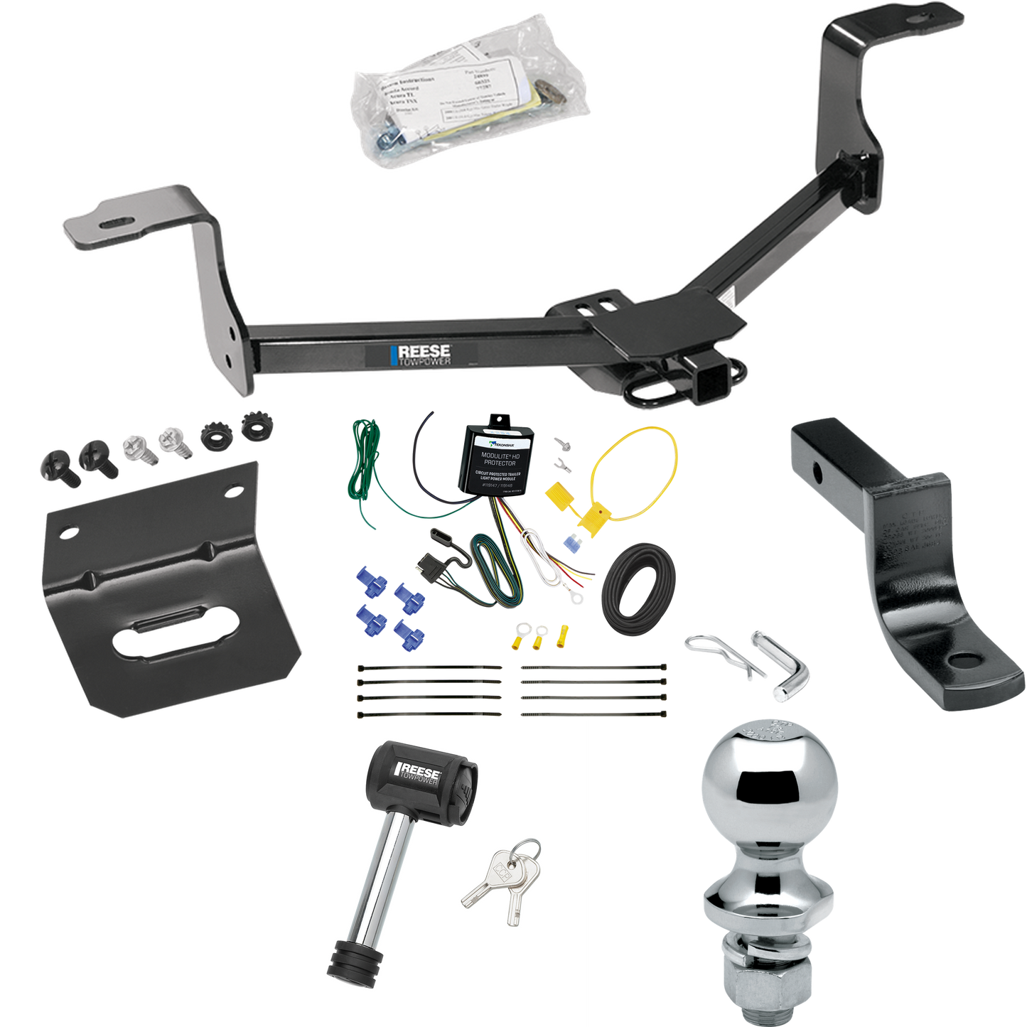 Se adapta al paquete de remolque de enganche de remolque Acura TL 2009-2014 con arnés de cableado de 4 planos + barra de tracción + bola de 1-7/8" + soporte de cableado + bloqueo de enganche de Reese Towpower