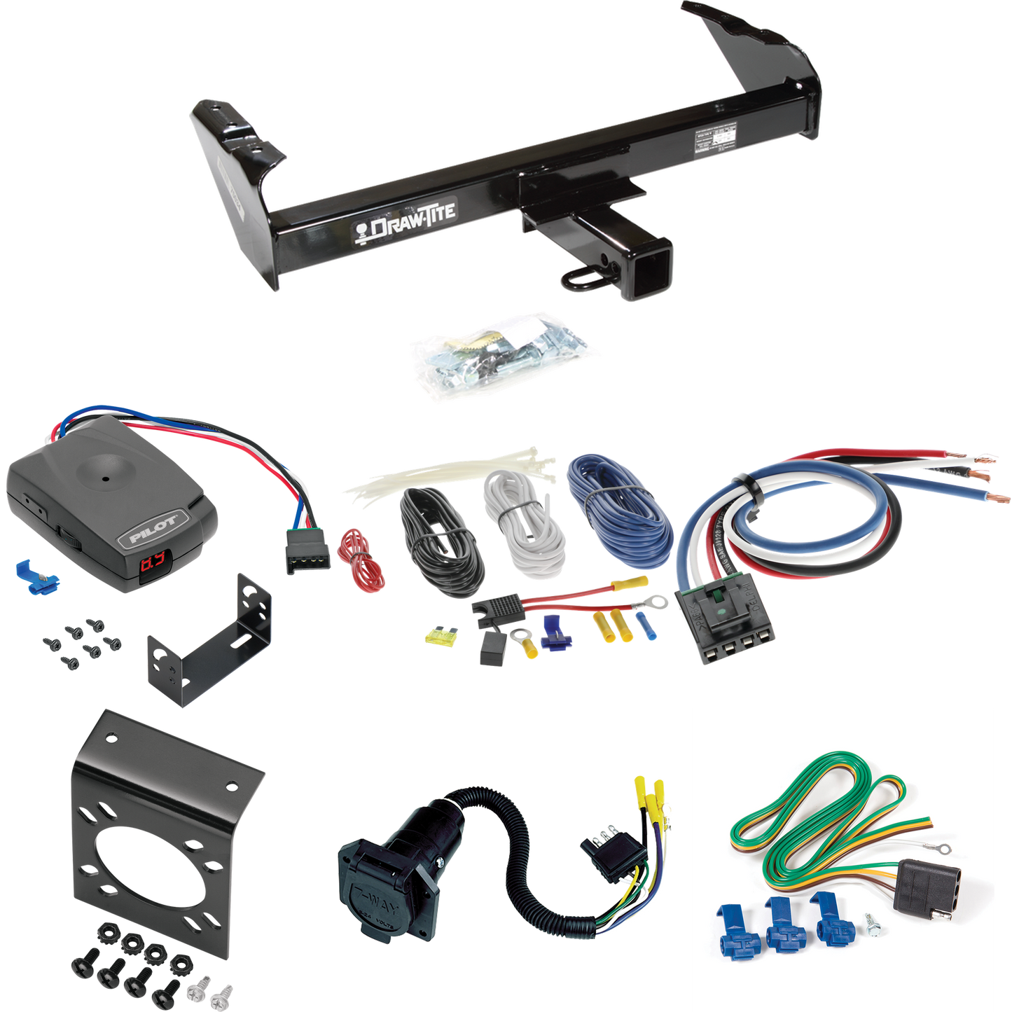 Se adapta al paquete de enganche de remolque GMC 3500 1963-1966 con control de freno piloto serie Pro + adaptador de cableado BC genérico + cableado RV de 7 vías de Draw-Tite