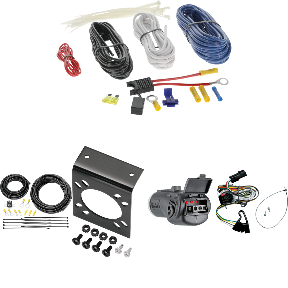 Fits 2001-2003 Chrysler Voyager 7-Way RV Wiring + 2 in 1 Tester & 7-Way to 4-Way Adapter By Tekonsha