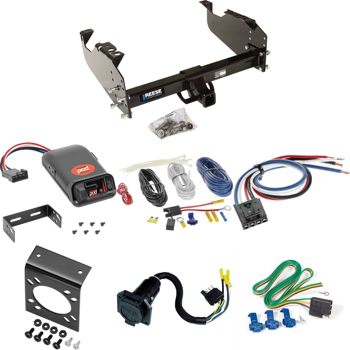 Se adapta al paquete de enganche de remolque GMC 3000 1963-1966 con control de freno POD serie Pro + adaptador de cableado BC genérico + cableado RV de 7 vías de Reese Towpower