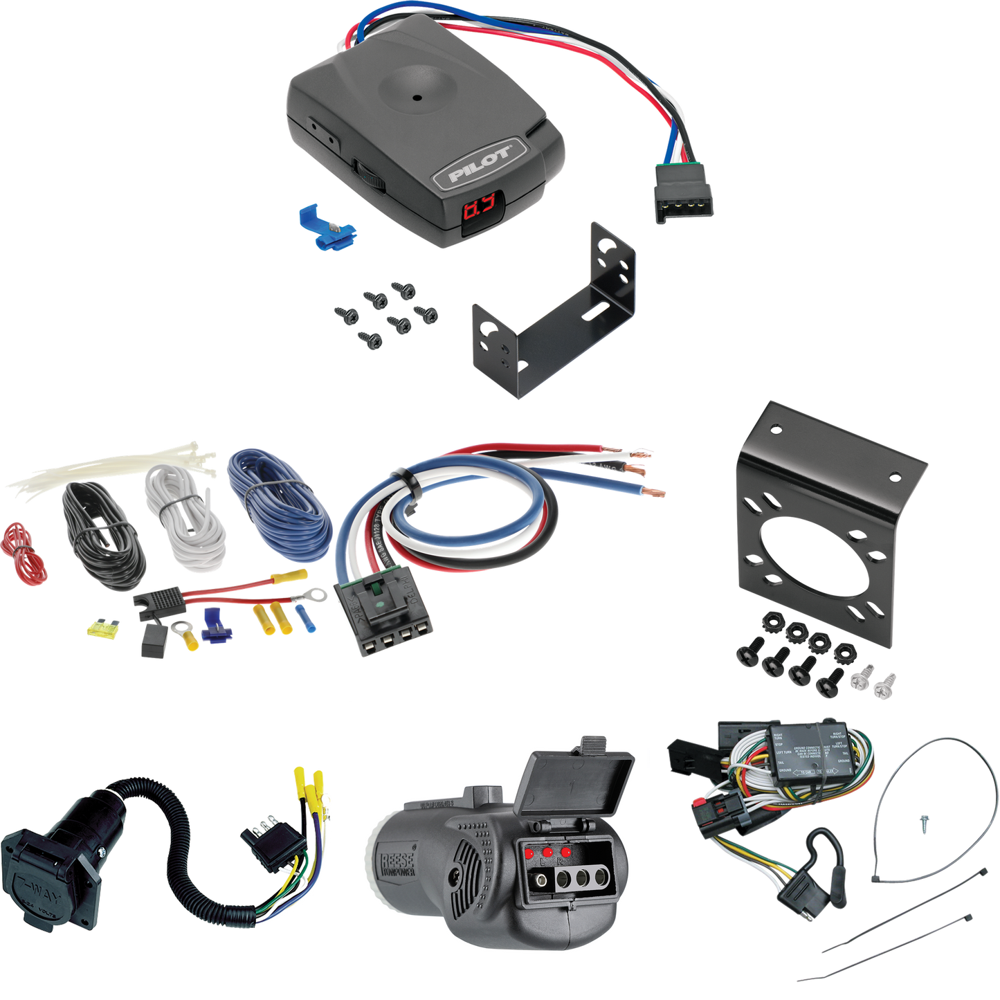 Fits 1996-2000 Chrysler Town & Country 7-Way RV Wiring + Pro Series Pilot Brake Control + Generic BC Wiring Adapter + 2 in 1 Tester & 7-Way to 4-Way Adapter By Tekonsha