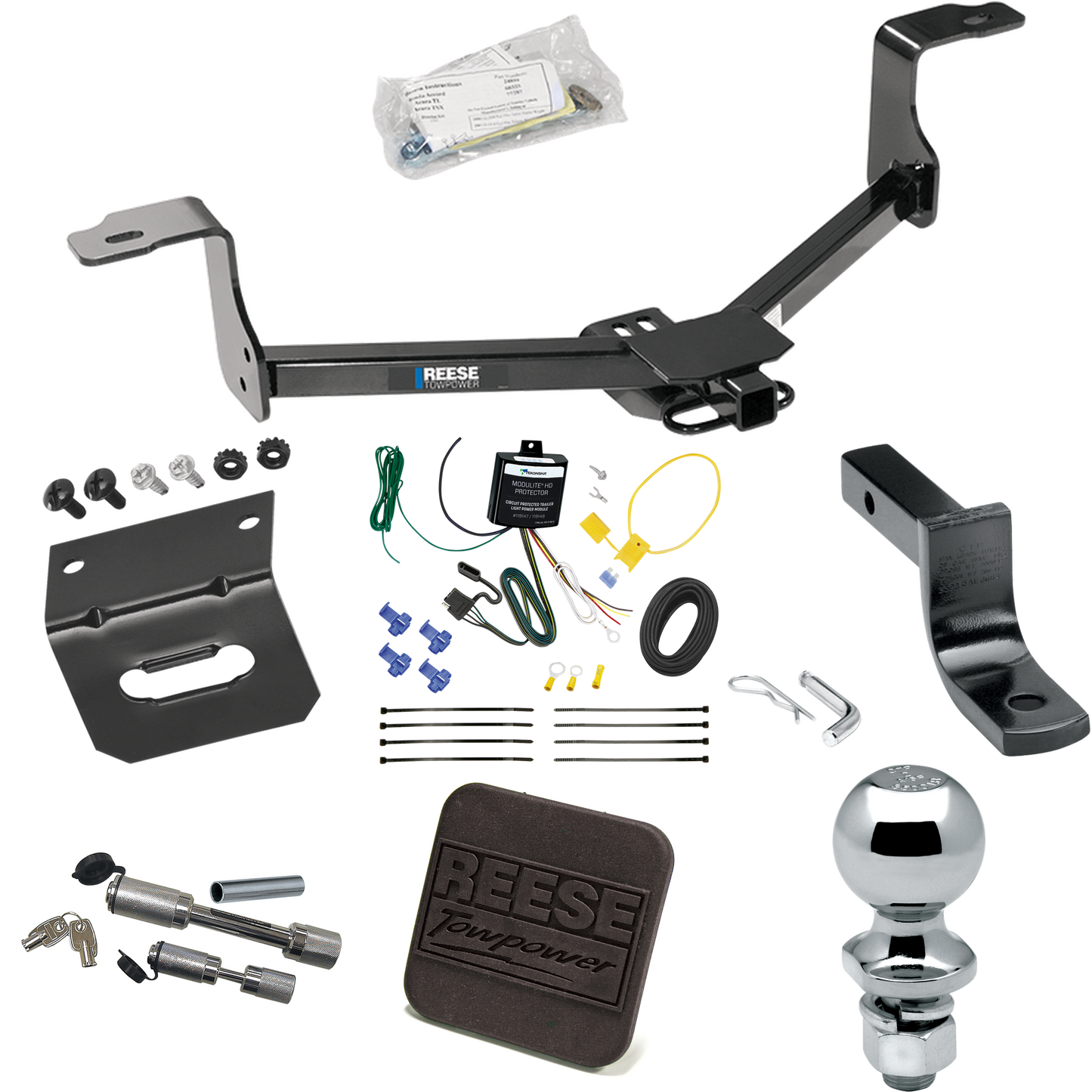 Fits 2009-2014 Acura TL Trailer Hitch Tow PKG w/ 4-Flat Wiring Harness + Draw-Bar + 2" Ball + Wiring Bracket + Hitch Cover + Dual Hitch & Coupler Locks By Reese Towpower