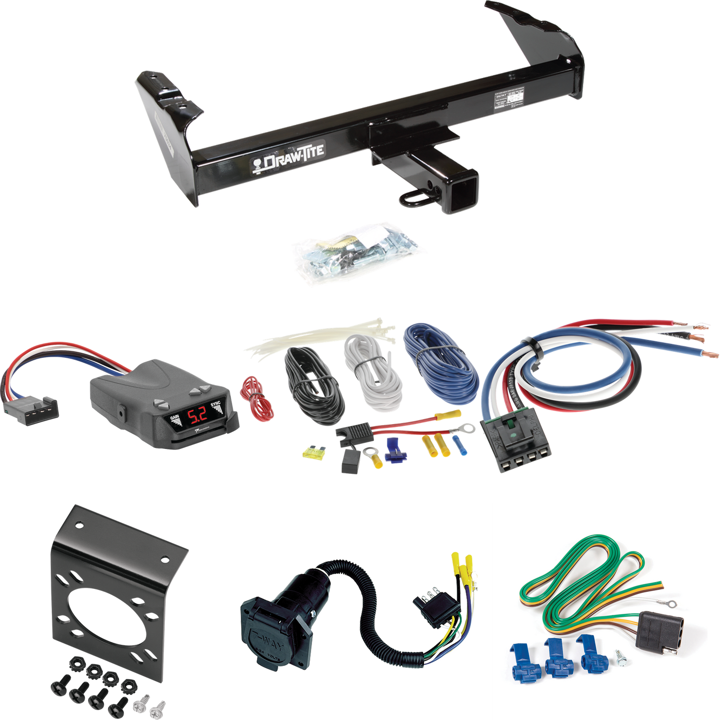 Se adapta al paquete de enganche de remolque GMC 3500 1963-1966 con control de freno Tekonsha Brakeman IV + adaptador de cableado BC genérico + cableado RV de 7 vías de Draw-Tite