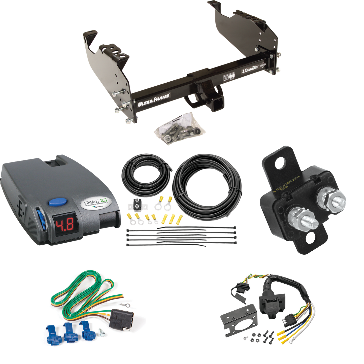 Se adapta al paquete de enganche de remolque GMC 3000 1963-1966 con control de freno Tekonsha Primus IQ + cableado RV de 7 vías de Draw-Tite