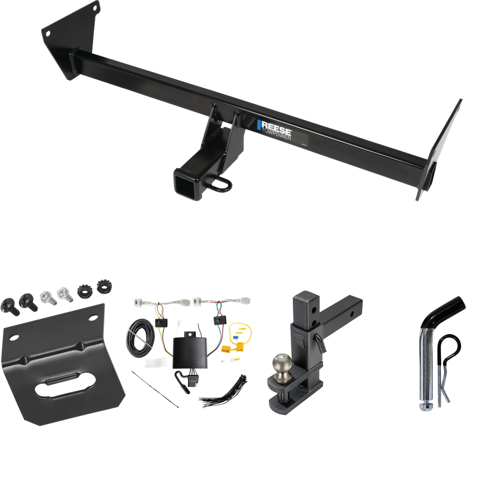 Fits 2023-2023 Mazda CX-50 Trailer Hitch Tow PKG w/ 4-Flat Wiring Harness + Adjustable Drop Rise Clevis Hitch Ball Mount w/ 2" Ball + Pin/Clip + Wiring Bracket By Reese Towpower