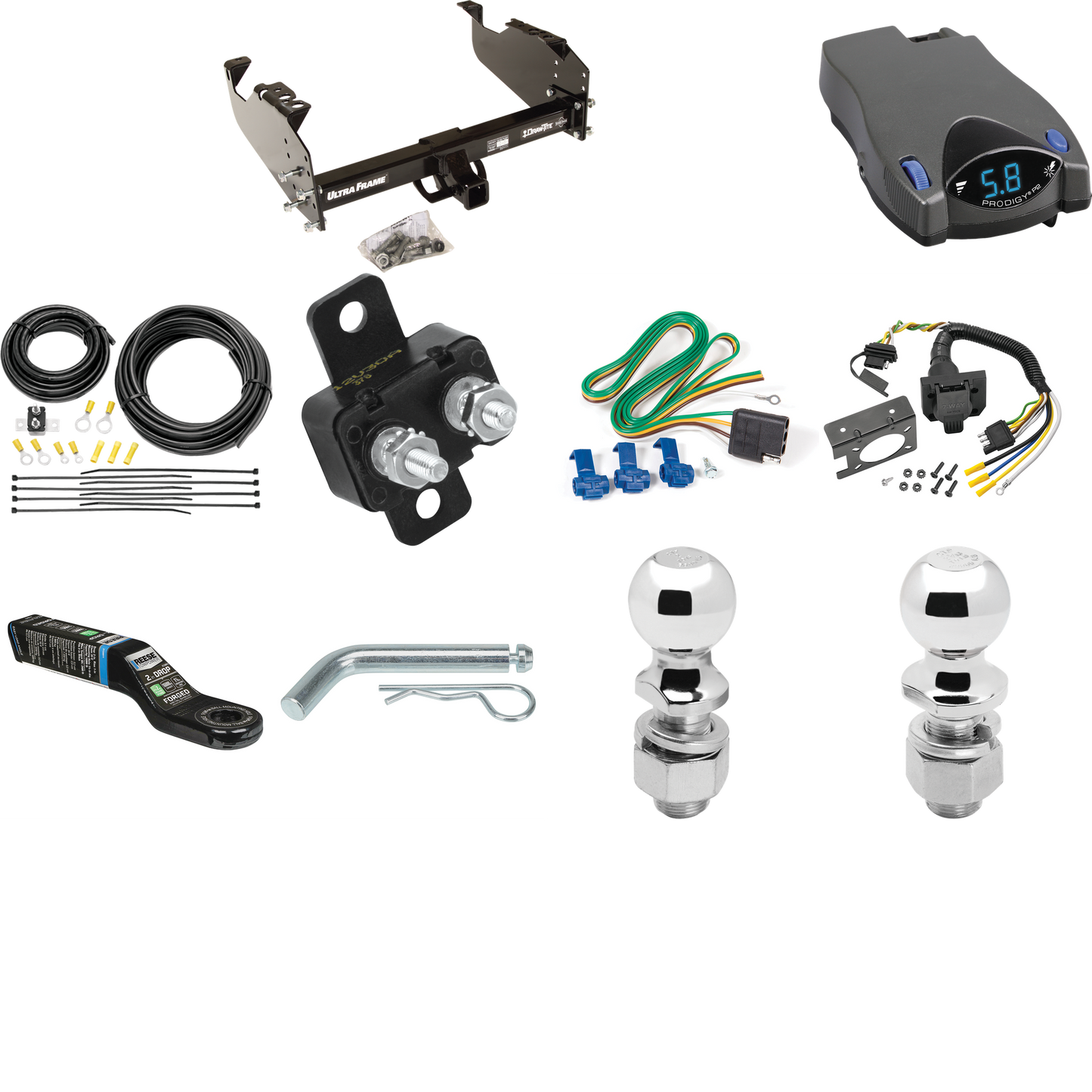 Se adapta al paquete de enganche de remolque GMC 3000 1963-1966 con control de freno Tekonsha Prodigy P2 + cableado RV de 7 vías + soporte de bola y caída de 2" y 2-5/16" de Draw-Tite