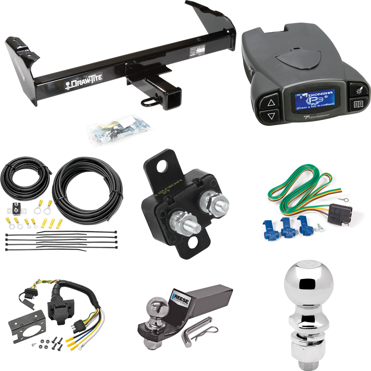 Se adapta al paquete de enganche de remolque International 1500D 1969-1971 con control de freno Tekonsha Prodigy P3 + cableado de 7 vías para vehículos recreativos + soporte de bola y caída de 2" y 2-5/16" de Draw-Tite