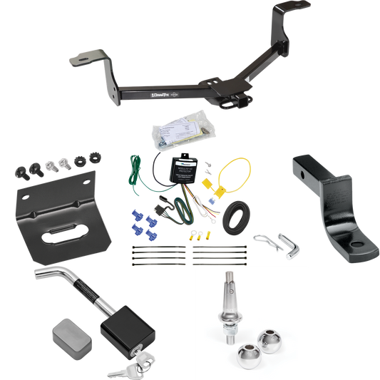 Fits 2009-2014 Acura TL Trailer Hitch Tow PKG w/ 4-Flat Wiring Harness + Draw-Bar + Interchangeable 1-7/8" & 2" Balls + Wiring Bracket + Hitch Lock By Draw-Tite