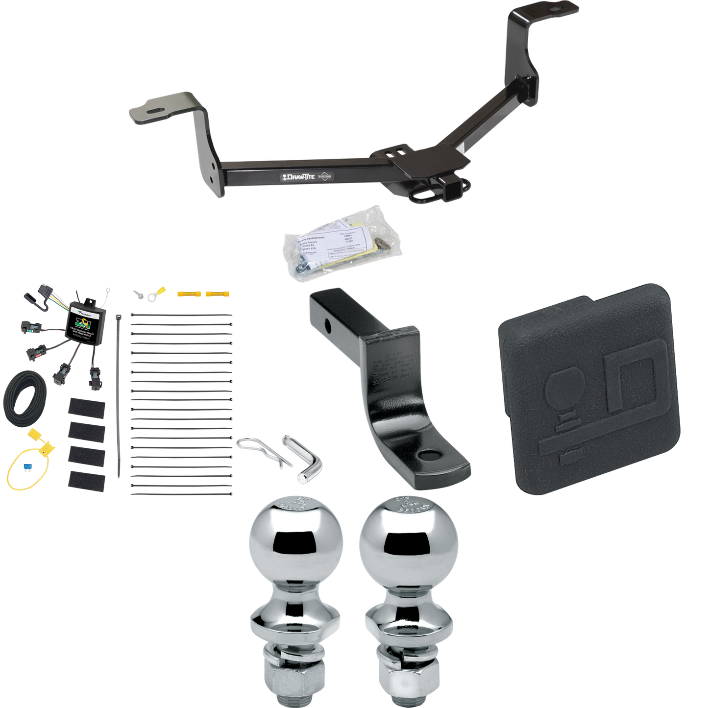 Se adapta al paquete de enganche de remolque Honda Accord 2016-2017 con arnés de cableado de 4 contactos planos "sin empalme" + barra de tracción + bola de 1-7/8" + 2" + cubierta de enganche (para modelos Coupe) de Draw-Tite