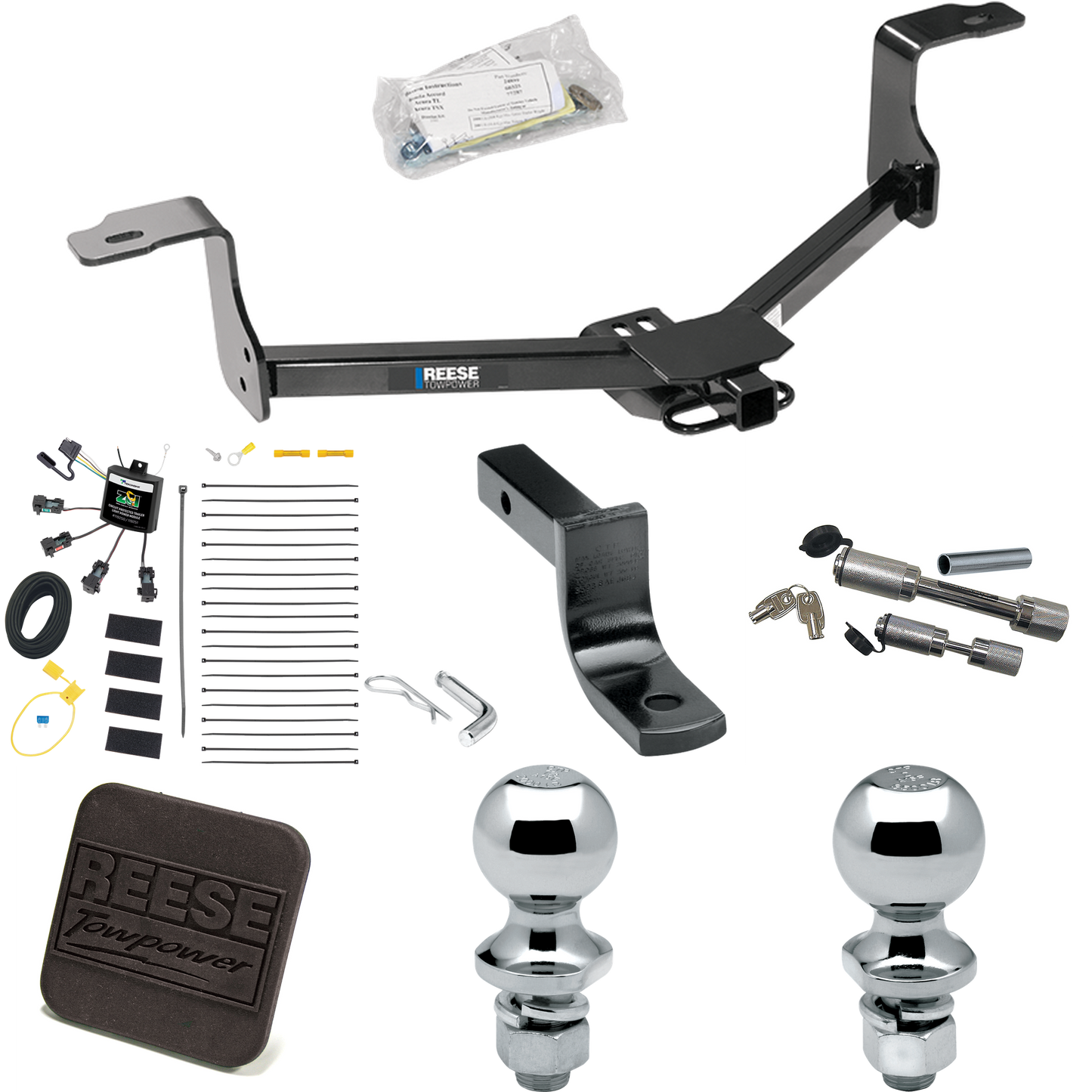 Fits 2013-2015 Honda Accord Trailer Hitch Tow PKG w/ 4-Flat Zero Contact "No Splice" Wiring Harness + Draw-Bar + 1-7/8" + 2" Ball + Hitch Cover + Dual Hitch & Coupler Locks (For Sedan, w/LED Taillights Models) By Reese Towpower