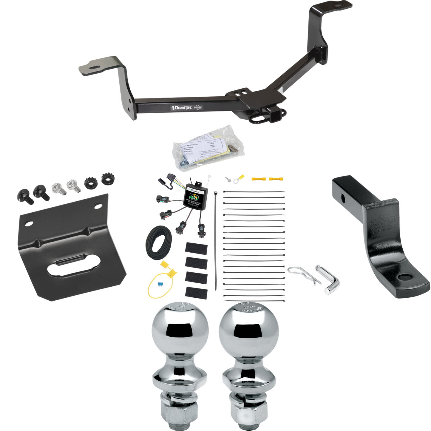 Fits 2013-2015 Honda Accord Trailer Hitch Tow PKG w/ 4-Flat Zero Contact "No Splice" Wiring Harness + Draw-Bar + 1-7/8" + 2" Ball + Wiring Bracket (For Sedan, w/LED Taillights Models) By Draw-Tite