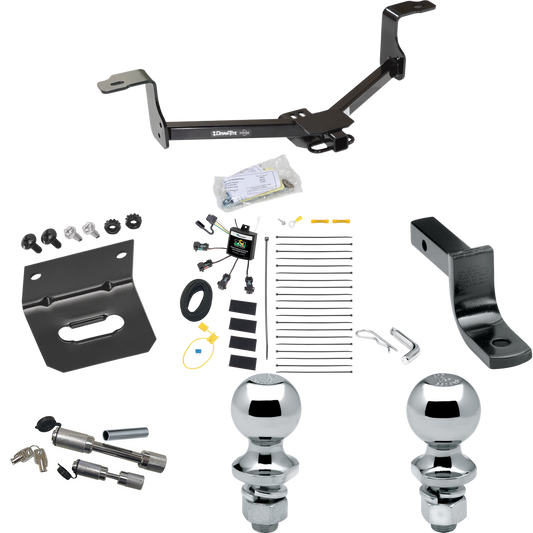 Fits 2013-2015 Honda Accord Trailer Hitch Tow PKG w/ 4-Flat Zero Contact "No Splice" Wiring Harness + Draw-Bar + 1-7/8" + 2" Ball + Wiring Bracket + Dual Hitch & Coupler Locks (For Coupe, w/LED Taillights Models) By Draw-Tite