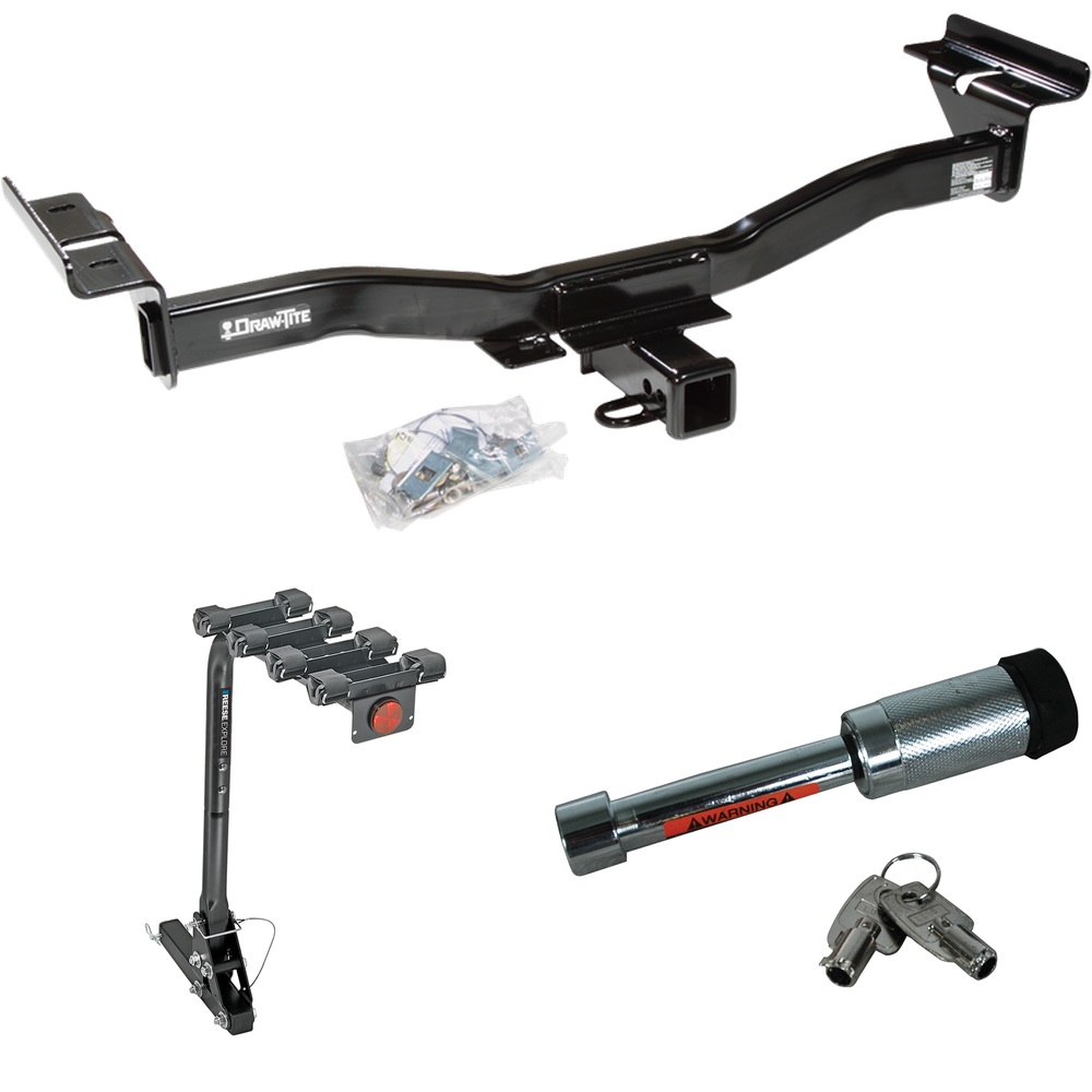 Fits 2007-2012 Mazda CX-7 Trailer Hitch Tow PKG w/ 4 Bike Carrier Rack + Hitch Lock By Draw-Tite