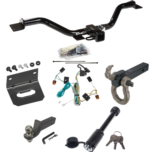 Fits 2007-2012 GMC Acadia Trailer Hitch Tow PKG w/ 4-Flat Wiring + Interlock Tactical Starter Kit w/ 2" Drop & 2" Ball + Tactical Hook & Shackle Mount + Tactical Dogbone Lock + Wiring Bracket By Draw-Tite