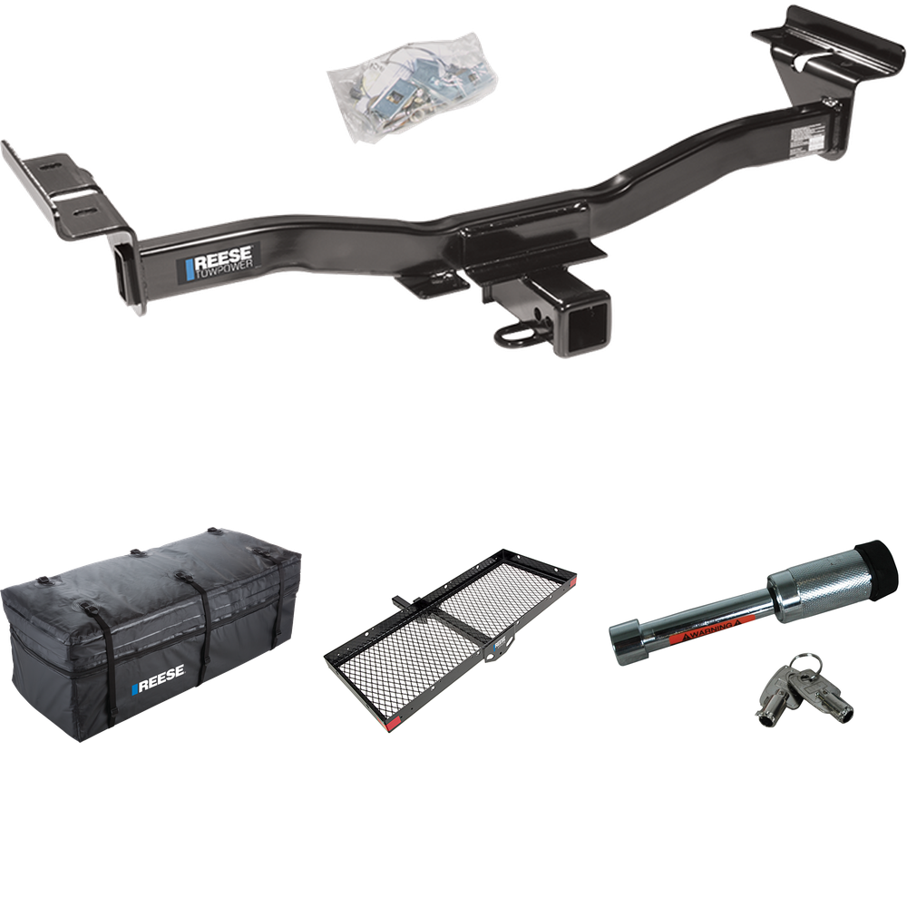 Fits 2007-2012 Mazda CX-7 Trailer Hitch Tow PKG w/ 48" x 20" Cargo Carrier + Cargo Bag + Hitch Lock By Reese Towpower