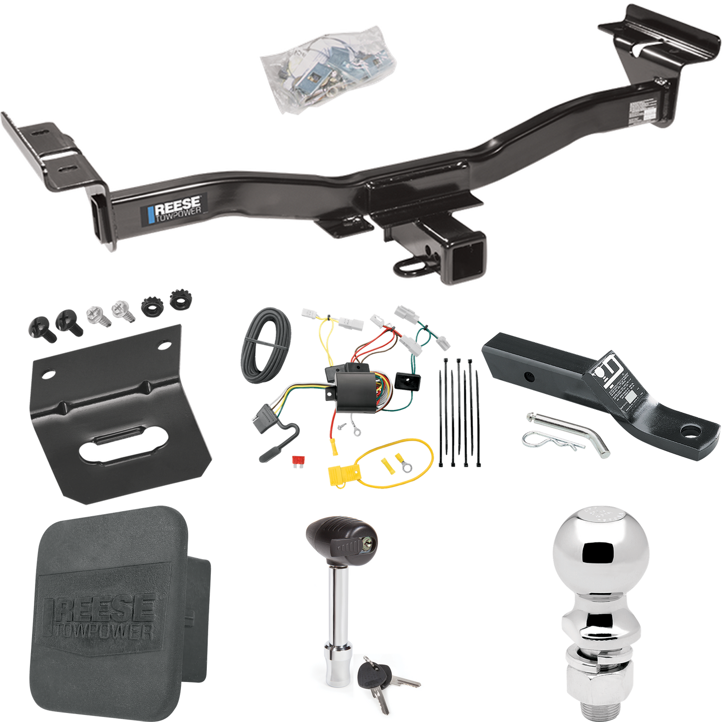 Fits 2007-2012 Mazda CX-7 Trailer Hitch Tow PKG w/ 4-Flat Wiring + Ball Mount w/ 2" Drop + 2-5/16" Ball + Wiring Bracket + Hitch Lock + Hitch Cover By Reese Towpower