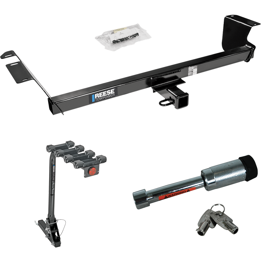 Fits 2009-2012 Volkswagen Routan Trailer Hitch Tow PKG w/ 4 Bike Carrier Rack + Hitch Lock By Reese Towpower