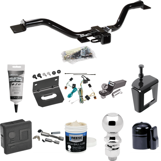 Fits 2007-2012 GMC Acadia Trailer Hitch Tow PKG w/ 4-Flat Wiring + Starter Kit Ball Mount w/ 2" Drop & 2" Ball + 2-5/16" Ball + Wiring Bracket + Dual Hitch & Coupler Locks + Hitch Cover + Wiring Tester + Ball Lube +Electric Grease + Ball Wrench + Ant