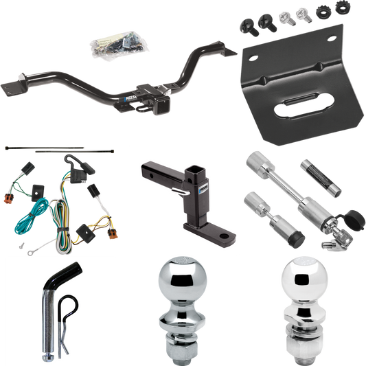 Fits 2007-2012 GMC Acadia Trailer Hitch Tow PKG w/ 4-Flat Wiring Harness + Adjustable Drop Rise Ball Mount + Pin/Clip + 2" Ball + 1-7/8" Ball + Dual Hitch & Coupler Locks By Reese Towpower