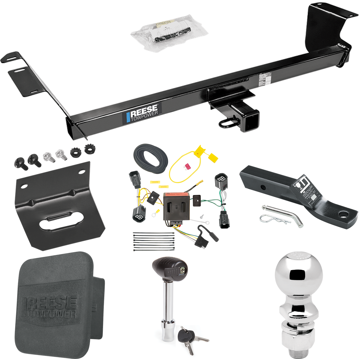 Fits 2012-2015 RAM C/V Trailer Hitch Tow PKG w/ 4-Flat Wiring + Ball Mount w/ 2" Drop + 2-5/16" Ball + Wiring Bracket + Hitch Lock + Hitch Cover (For Tradesman Models) By Reese Towpower