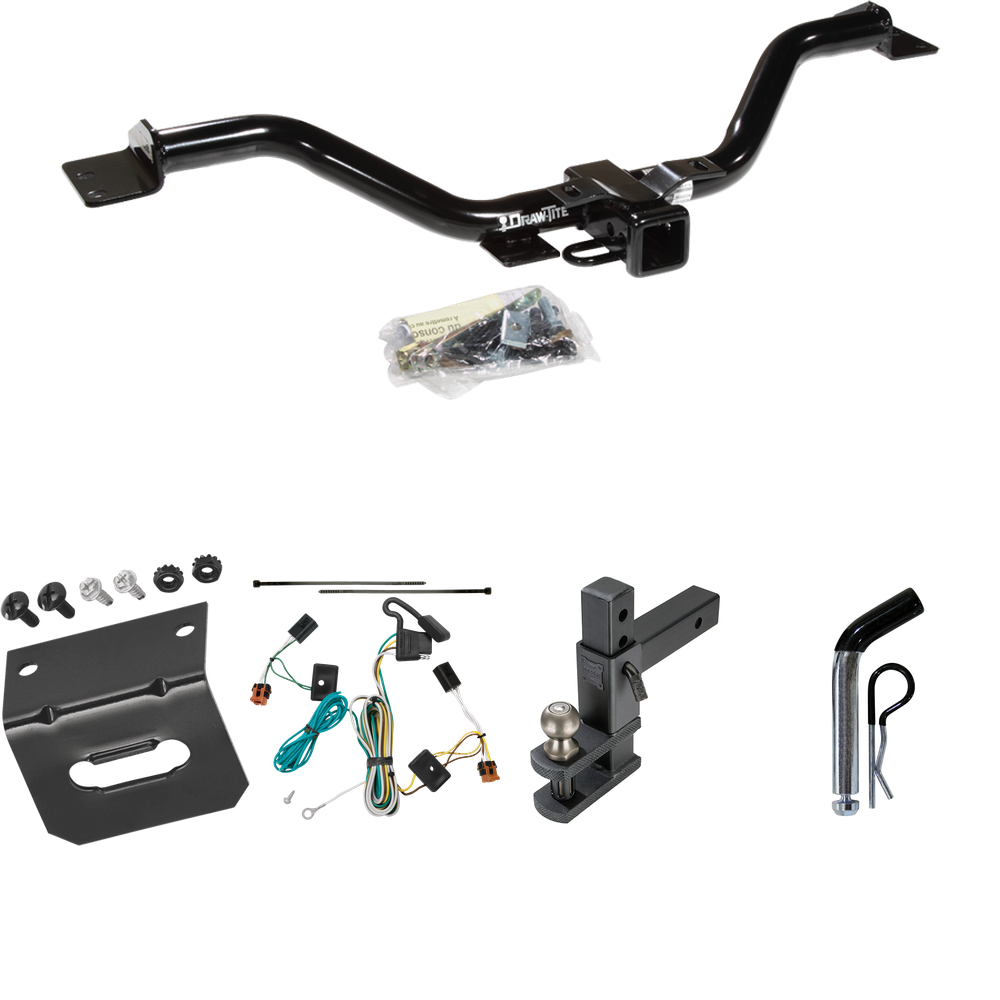 Fits 2007-2012 GMC Acadia Trailer Hitch Tow PKG w/ 4-Flat Wiring Harness + Adjustable Drop Rise Clevis Hitch Ball Mount w/ 2" Ball + Pin/Clip + Wiring Bracket By Draw-Tite