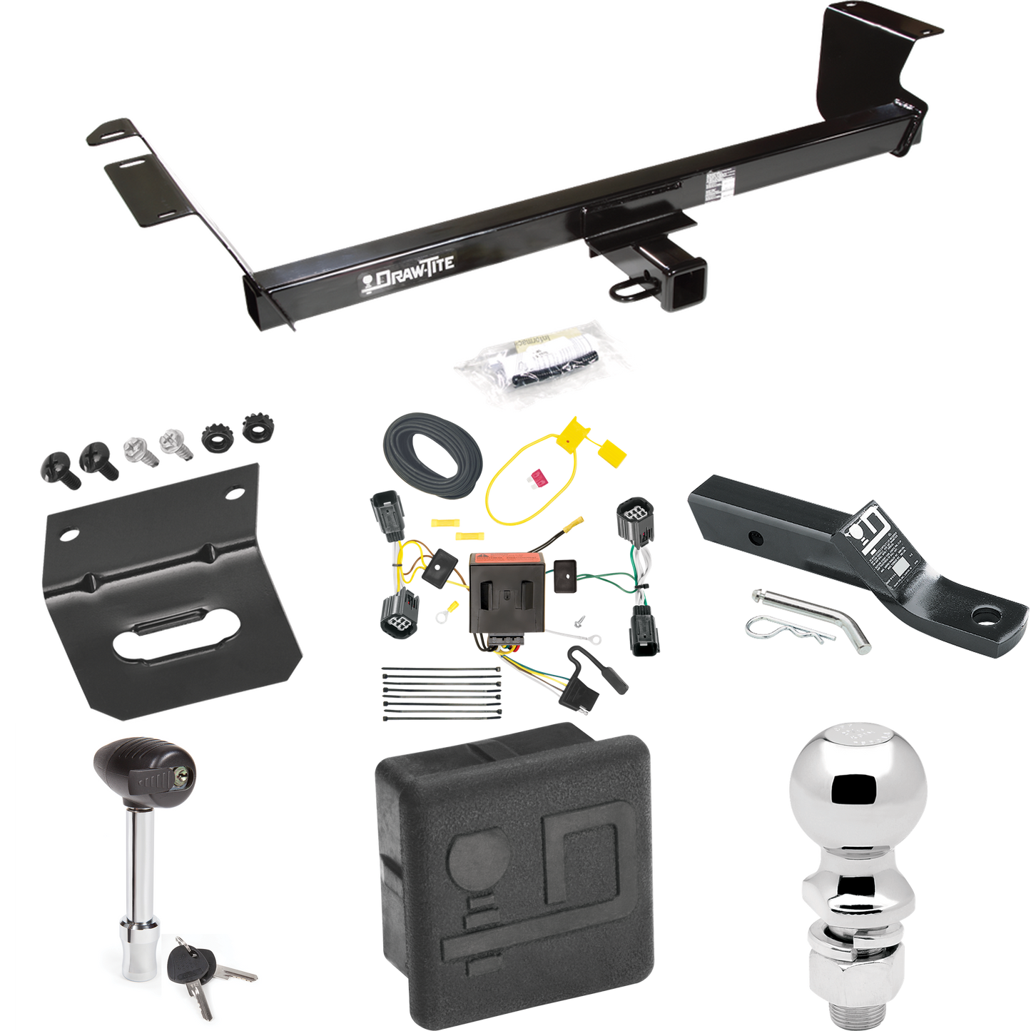 Fits 2012-2015 RAM C/V Trailer Hitch Tow PKG w/ 4-Flat Wiring + Ball Mount w/ 2" Drop + 2-5/16" Ball + Wiring Bracket + Hitch Lock + Hitch Cover (For Tradesman Models) By Draw-Tite