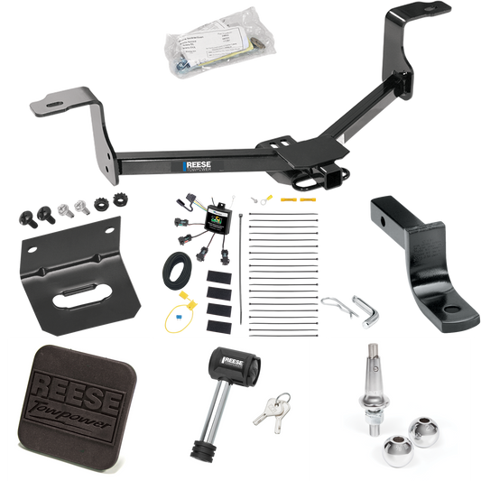 Fits 2013-2015 Honda Accord Trailer Hitch Tow PKG w/ 4-Flat Zero Contact "No Splice" Wiring Harness + Draw-Bar + Interchangeable 1-7/8" & 2" Balls + Wiring Bracket + Hitch Cover + Hitch Lock (For Sedan, w/LED Taillights Models) By Reese Towpower