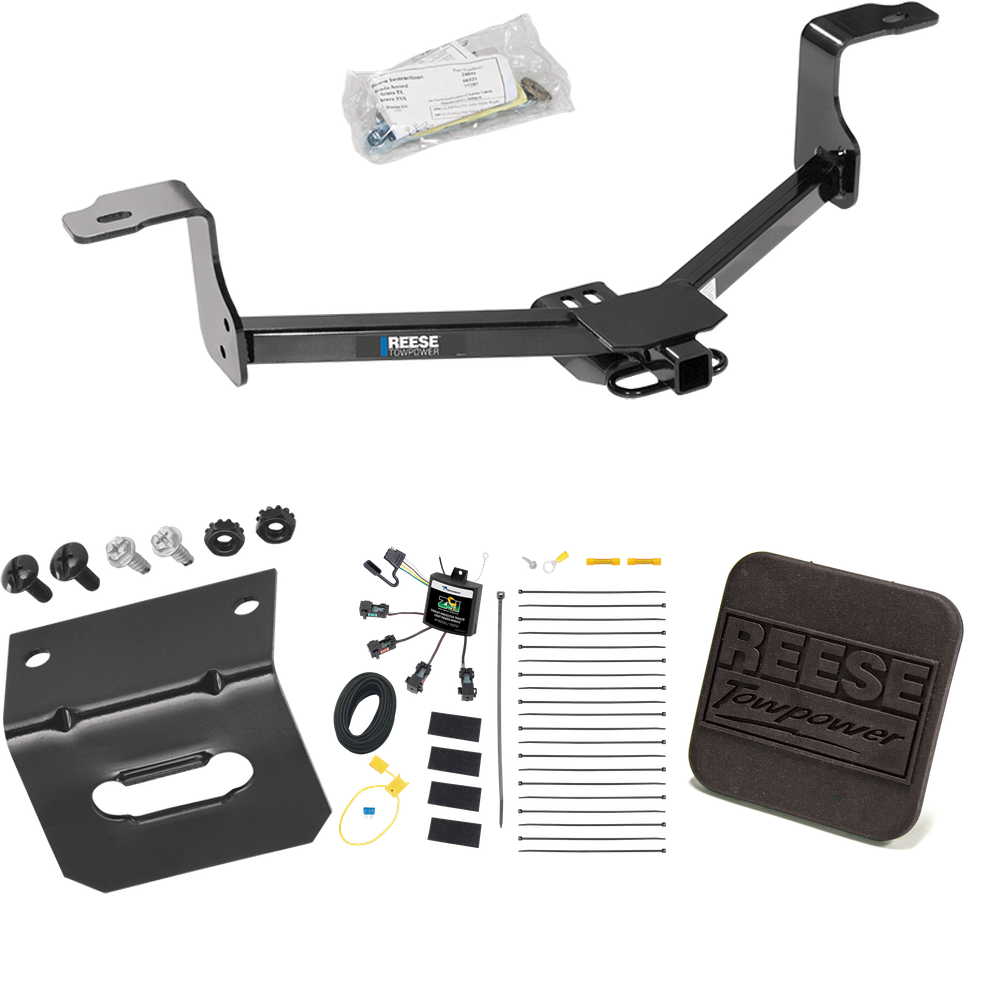 Fits 2009-2014 Acura TL Trailer Hitch Tow PKG w/ 4-Flat Zero Contact "No Splice" Wiring Harness + Hitch Cover By Reese Towpower