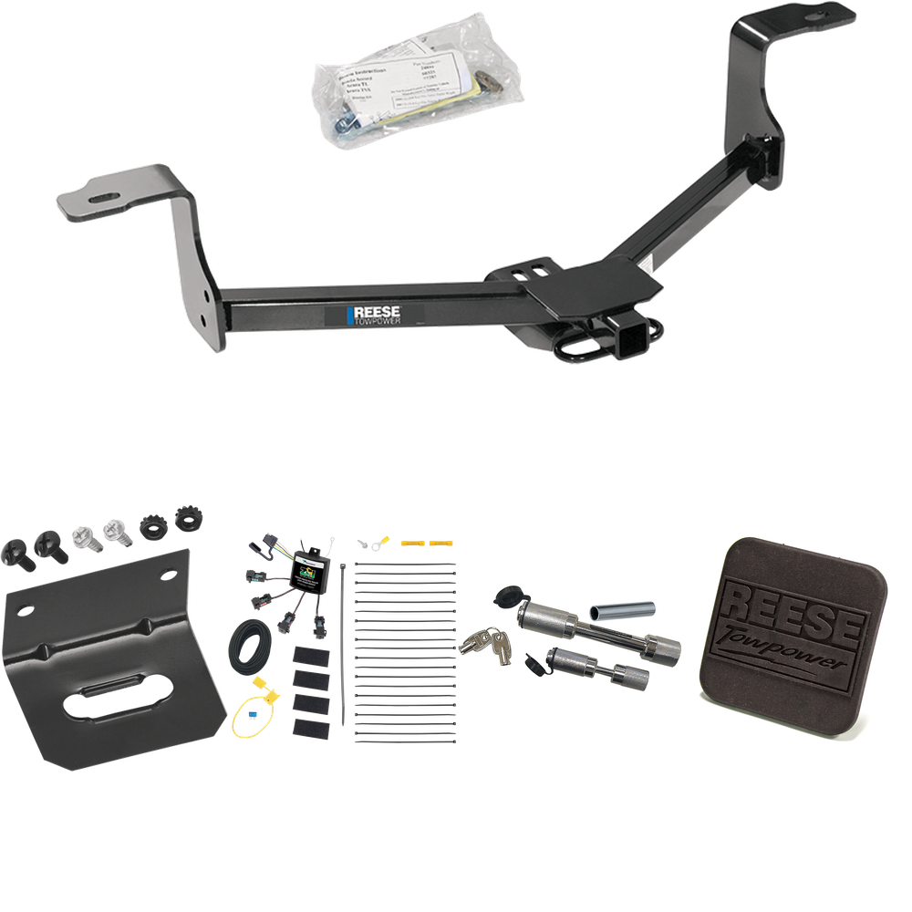 Fits 2009-2014 Acura TL Trailer Hitch Tow PKG w/ 4-Flat Zero Contact "No Splice" Wiring Harness + Hitch Cover + Dual Hitch & Coupler Locks By Reese Towpower