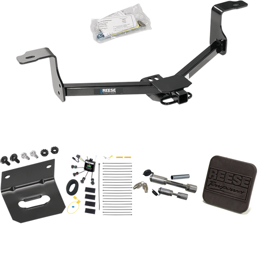 Fits 2009-2014 Acura TL Trailer Hitch Tow PKG w/ 4-Flat Zero Contact "No Splice" Wiring Harness + Hitch Cover + Dual Hitch & Coupler Locks By Reese Towpower