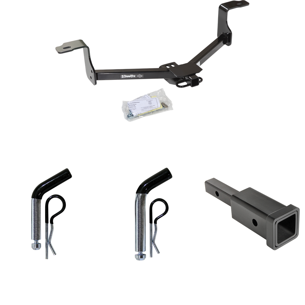 Fits 2008-2012 Honda Accord Trailer Hitch Tow PKG w/ Hitch Adapter 1-1/4" to 2" Receiver + 1/2" Pin & Clip + 5/8" Pin & Clip (For Sedan Models) By Draw-Tite