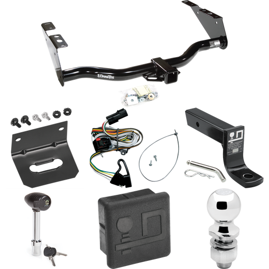 Se adapta al paquete de enganche de remolque Dodge Grand Caravan 2001-2003 con cableado plano de 4 + soporte de bola con caída de 4" + bola de 2" + soporte de cableado + bloqueo de enganche + cubierta de enganche de Draw-Tite